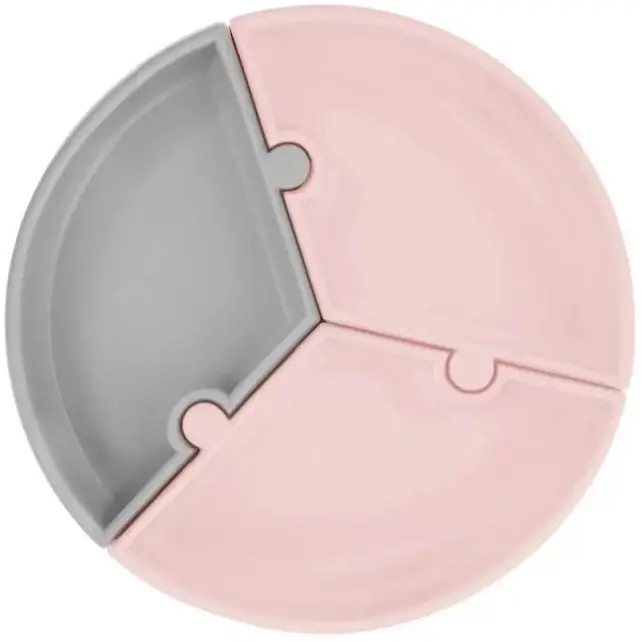 OiOi Puzzle Mama Tabağı Pink/Powder Grey - 1