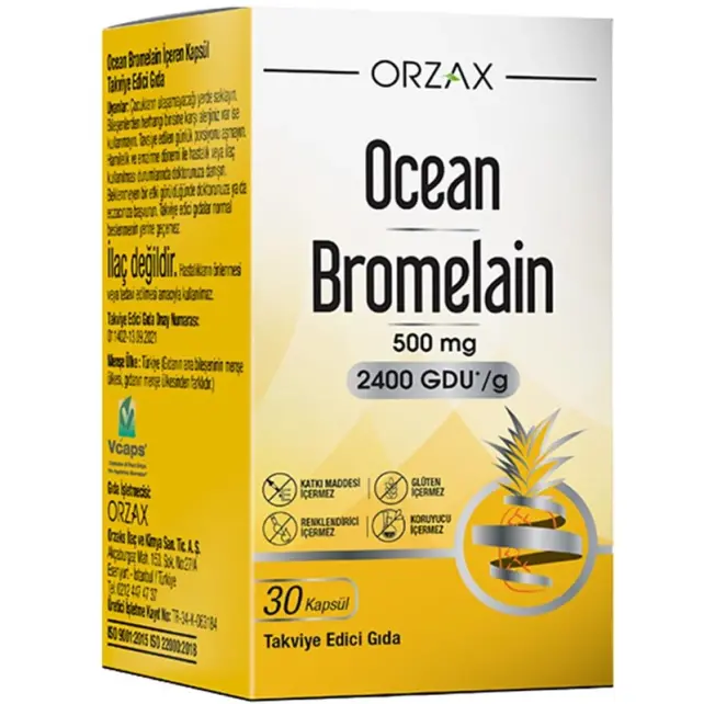 Orzax Ocean Bromelain 500mg - Takviye Edici Gıda 30 Kapsül - 1