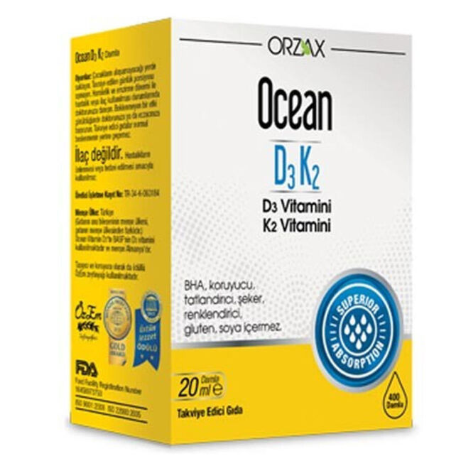 Orzax Ocean D3K2 Vitamin Takviye Edici Gıda - Damla 20ml - 1