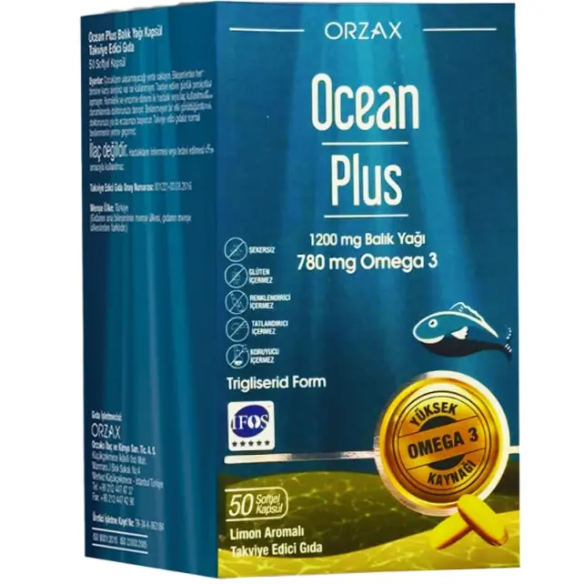 Orzax Ocean Plus 1200Mg Balık Yağı 780 Mg Omega 3 - Takviye Edici Gıda 50 Kapsül - 1