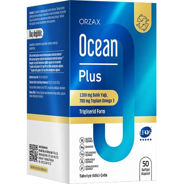 Orzax Ocean Plus 1200mg Balık Yağı 780mg Omega 3 - Takviye Edici Gıda 50 Kapsül - 1