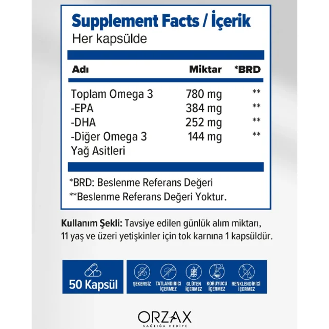 Orzax Ocean Plus 1200mg Balık Yağı 780mg Omega 3 - Takviye Edici Gıda 50 Kapsül - 3