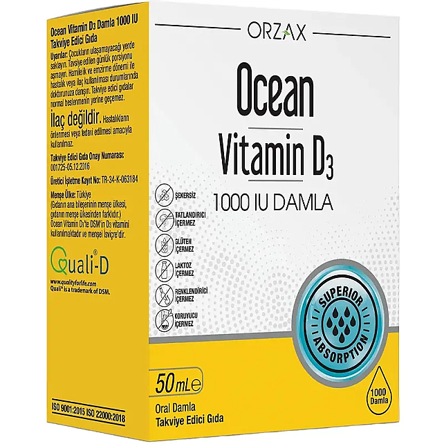 Orzax Ocean Vitamin D3 1000 IU - Takviye Edici Gıda 50ml - 1