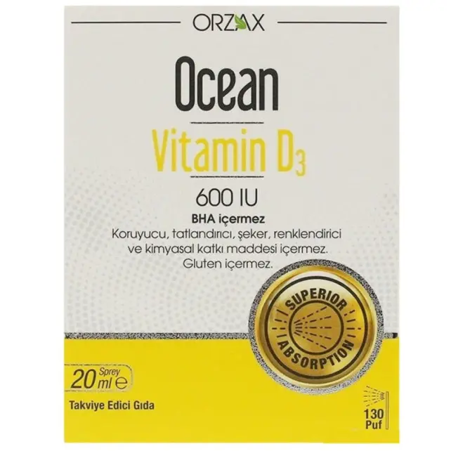 Orzax Ocean Vitamin D3 600 IU Takviye Edici Gıda Sprey 20ml - 1