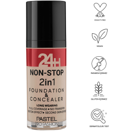 Pastel 24H Non Stop Foundation & Concealer - Fondöten Kapatıcı No: 602 Light Porcelain - 3
