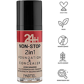 Pastel 24H Non Stop Foundation & Concealer - Fondöten Kapatıcı No: 602 Light Porcelain - 3
