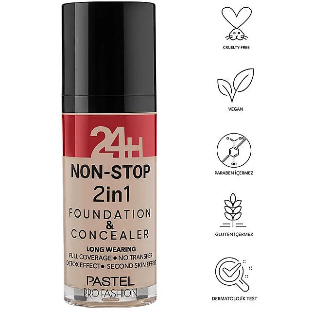 Pastel 24H Non Stop Foundation & Concealer - Fondöten Kapatıcı No: 602 Light Porcelain - 3