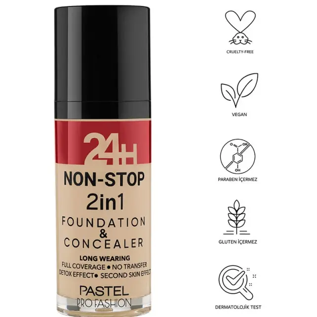 Pastel 24H Non Stop Foundation & Concealer - Fondöten Kapatıcı No: 604 Vanilla - 3