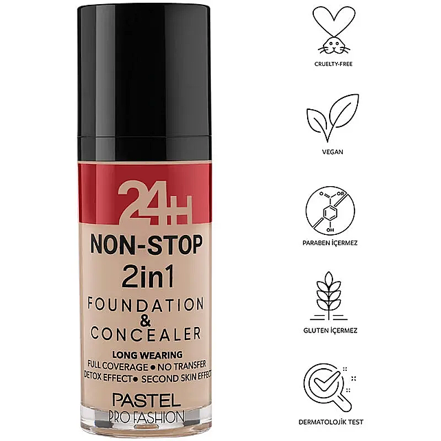 Pastel 24H Non Stop Foundation & Concealer - Fondöten Kapatıcı No: 605 Sand - 3