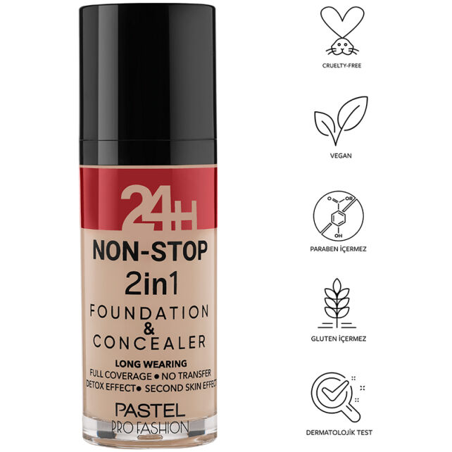 Pastel 24H Non Stop Foundation & Concealer - Fondöten Kapatıcı No: 605 Sand - 3