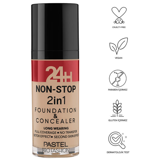 Pastel 24H Non Stop Foundation & Concealer - Fondöten Kapatıcı No: 606 Warm - 3