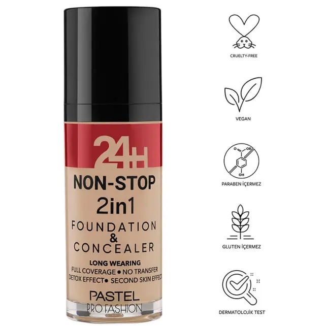 Pastel 24H Non Stop Foundation & Concealer - Fondöten Kapatıcı No: 606 Warm - 3