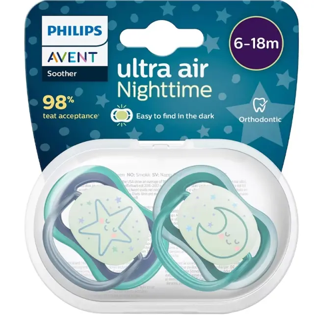 Philips Avent Ultra Air Nighttime - Gece Yalancı Emzik 6-18 Ay Erkek 2'li - 1