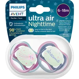 Philips Avent Ultra Air Nighttime - Gece Yalancı Emzik 6-18 Ay Kız 2'li - 1