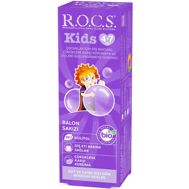 ROCS Kids - Meyveli Çocuk Diş Macunu (Balon Sakızı) 4-7 Yaş 35ml - 1