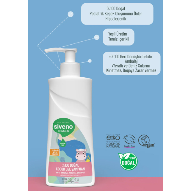 Siveno Baby Kids - Doğal Çocuk Jel Şampuanı Hindistan Cevizi Kokulu 325ml - 3