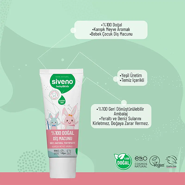 Siveno Baby Kids Doğal Diş Macunu - Karışık Meyveli 50ml - 3