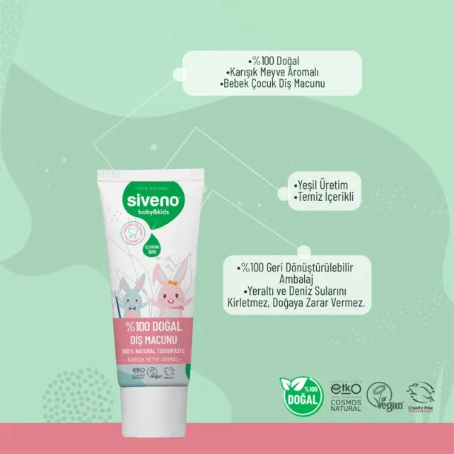 Siveno Baby Kids Doğal Diş Macunu - Karışık Meyveli 50ml - 3