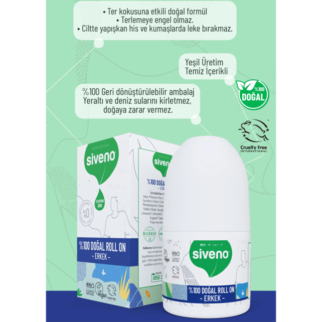 Siveno Doğal Erkek Roll-On Deodorant 50ml - 4