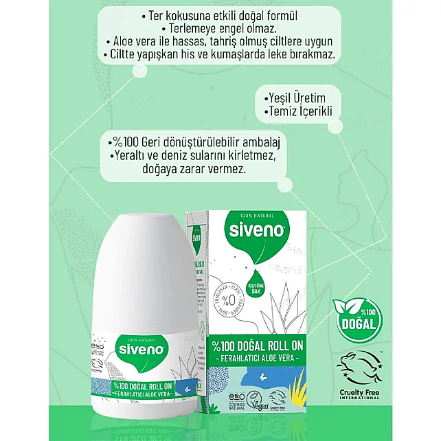 Siveno Doğal Roll-On Deodorant - Ferahlatıcı Aloe Vera 50ml - 3