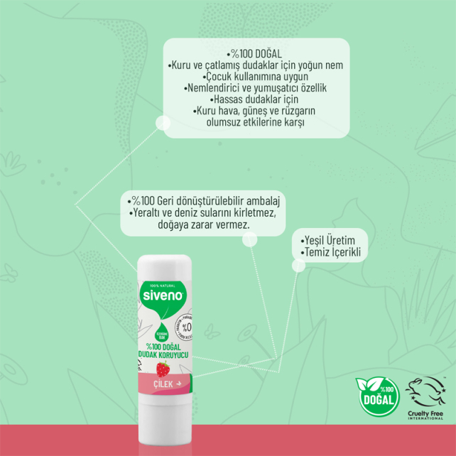 Siveno Lip Balm Doğal Dudak Koruyucu - Çilek 6g - 2