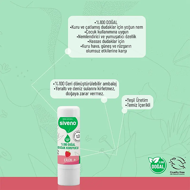 Siveno Lip Balm Doğal Dudak Koruyucu - Çilek 6gr - 2