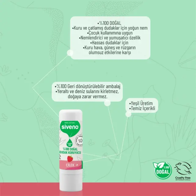 Siveno Lip Balm Doğal Dudak Koruyucu - Çilek 6gr - 2