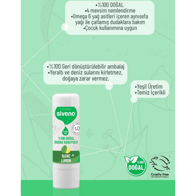 Siveno Lip Balm Doğal Dudak Koruyucu - Nane Limon 6g - 3