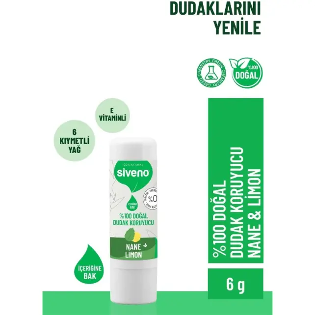 Siveno Lip Balm Doğal Dudak Koruyucu - Nane Limon 6gr - 2