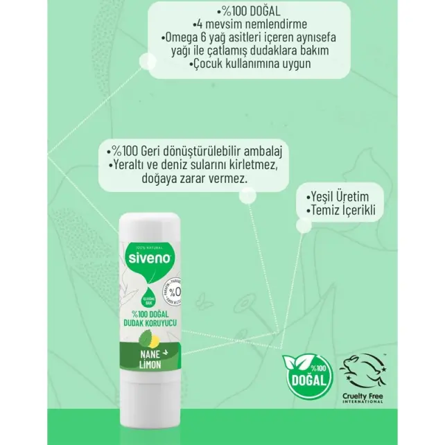 Siveno Lip Balm Doğal Dudak Koruyucu - Nane Limon 6gr - 3