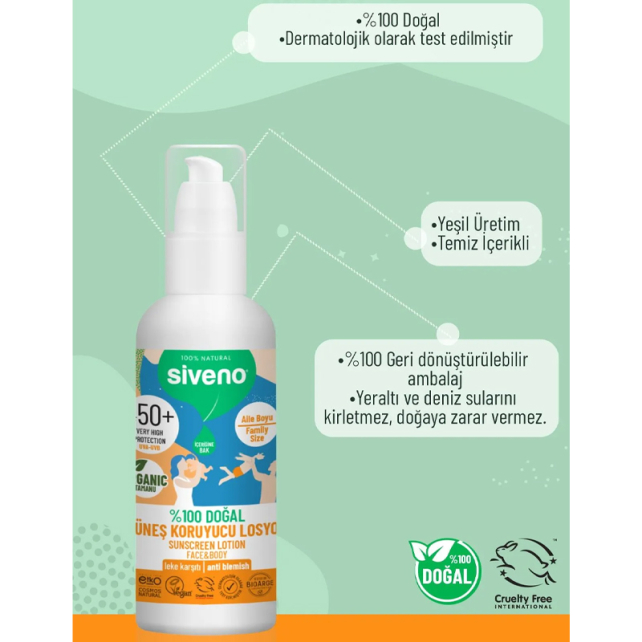 Siveno SPF 50+ Doğal Güneş Koruyucu Losyon 100ml - 3
