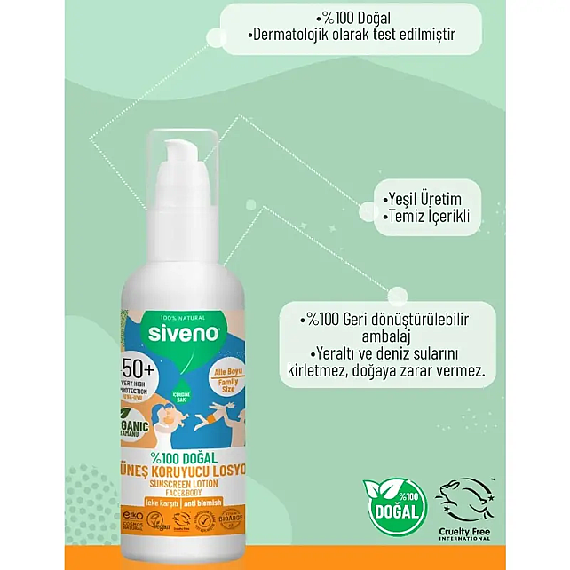 Siveno SPF 50+ Doğal Güneş Koruyucu Losyon 100ml - 3