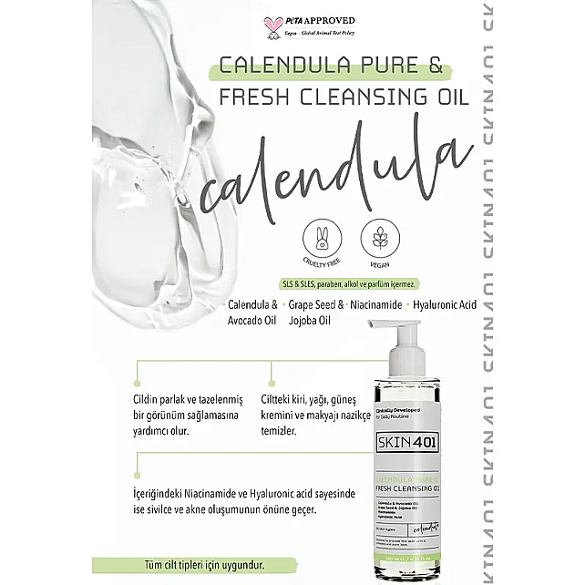 Skin401 Calendula Pure & Fresh Cleansing Oil - Cilt Temizleme Yağı 200ml - 3