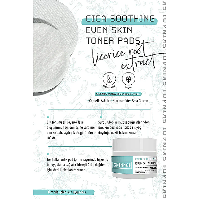 Skin401 Cica Soothing Even Skin Toner Ped - Yatıştırıcı Tonik Ped 100 Pcs - 3