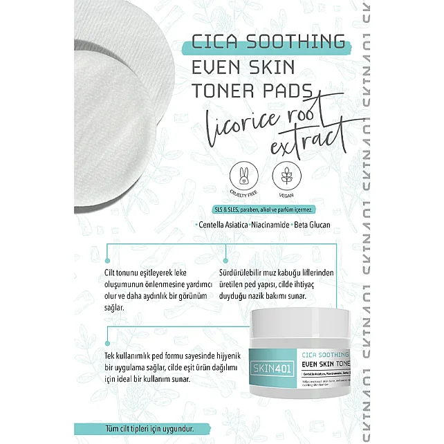 Skin401 Cica Soothing Even Skin Toner Ped - Yatıştırıcı Tonik Ped 100 pcs - 3