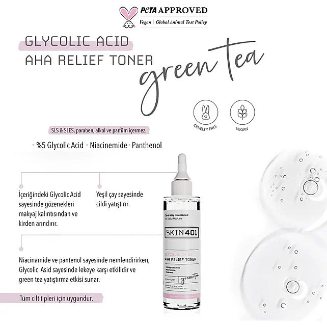 Skin401 Glycolic Acid AHA Relief Toner - Leke Karşıtı Tonik 200ml - 3