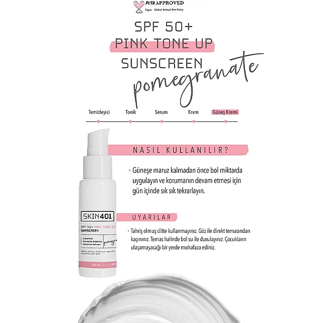 Skin401 Pink Tone Up SPF 50+ Sunscreen - Güneş Koruyucu 50ml - 4