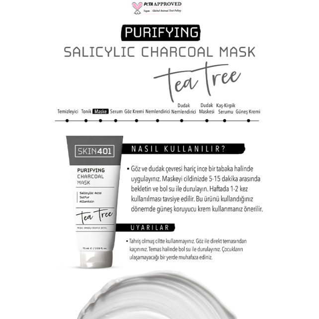 Skin401 Purifying Charchoal Mask - Gözenek ve Siyah Nokta Karşıtı Bakım Maskesi 75ml - 4