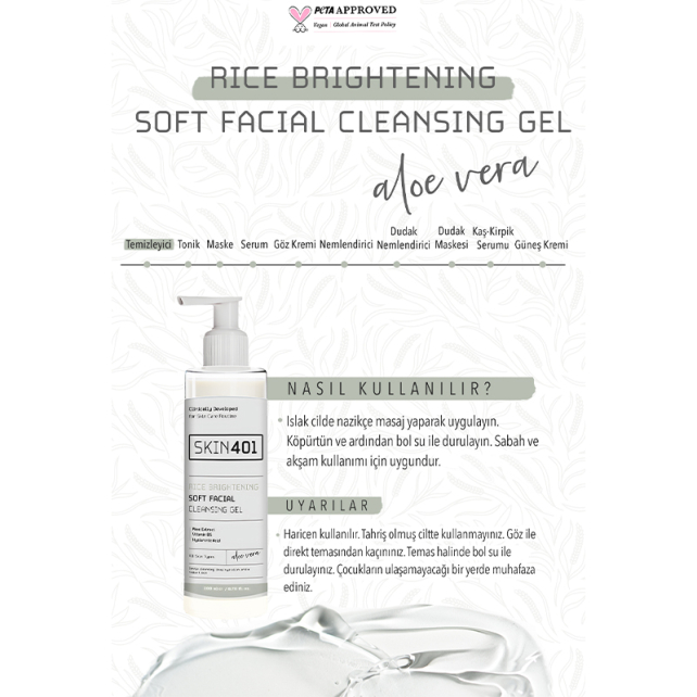 Skin401 Rice Brightening Soft Facial Cleansing Gel - Pirinç Özlü Temizleme Jeli 200ml - 4