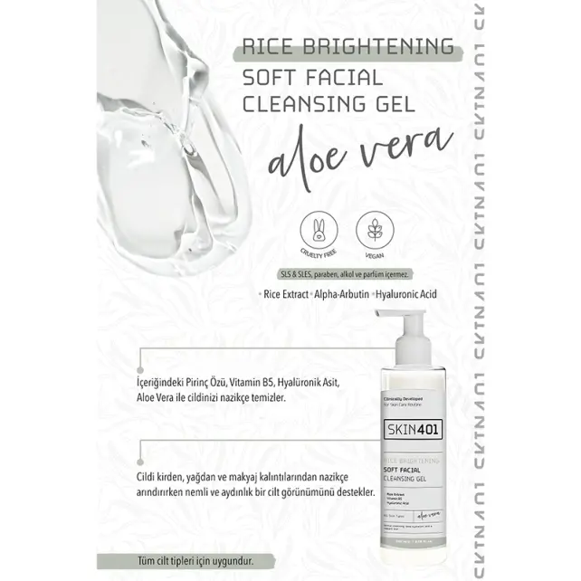 Skin401 Rice Brightening Soft Facial Cleansing Gel - Pirinç Özlü Temizleme Jeli 200ml - 3