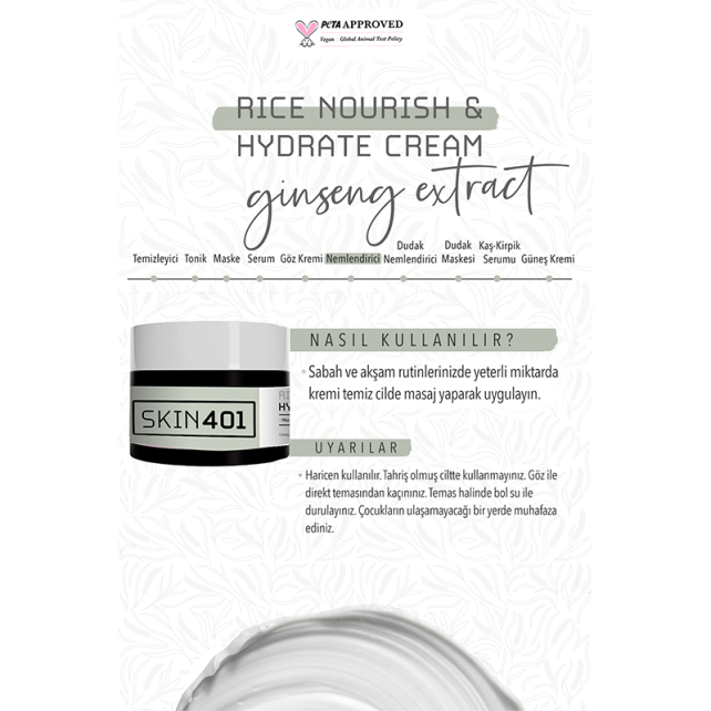 Skin401 Rice Nourish Hydrate Silky Cream - Pirinç Özlü Nemlendirici Krem 50ml - 4