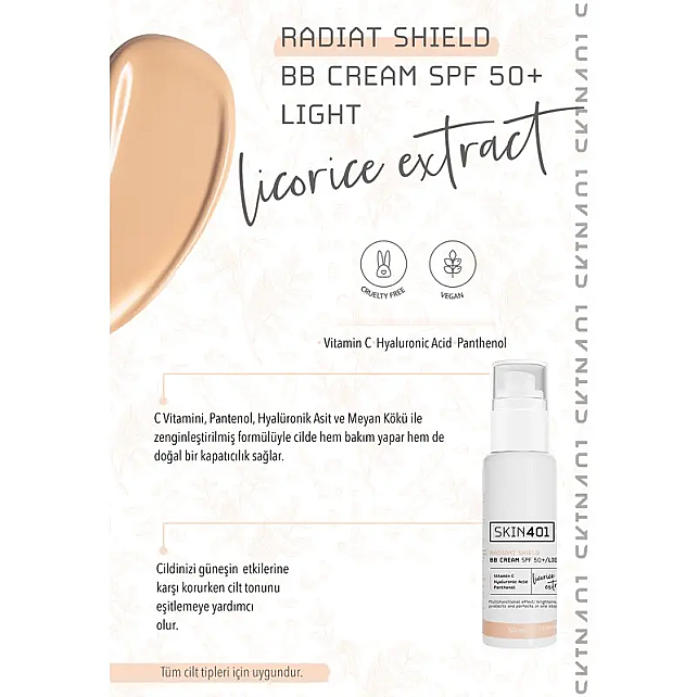 Skin401 Skin Radiant Shield BB Cream SPF 50+ Renkli Nemlendirici Light Tone/Açık Cilt Tonu 50ml - 3
