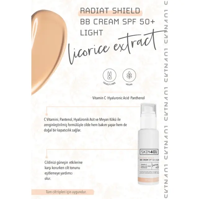 Skin401 Skin Radiant Shield BB Cream SPF 50+ Renkli Nemlendirici Light Tone/Açık Cilt Tonu 50ml - 3