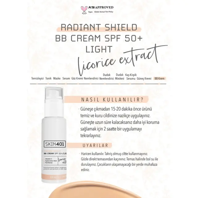 Skin401 Skin Radiant Shield BB Cream SPF 50+ Renkli Nemlendirici Light Tone/Açık Cilt Tonu 50ml - 4