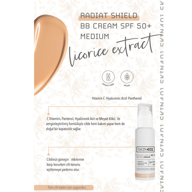 Skin401 Skin Radiant Shield BB Cream SPF 50+ Renkli Nemlendirici Medium Tone / Orta Cilt Tonu 50ml - 3