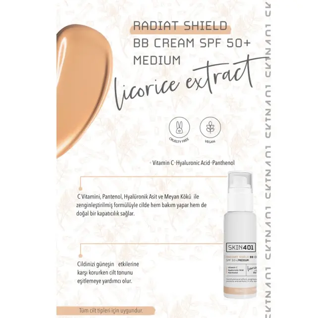 Skin401 Skin Radiant Shield BB Cream SPF 50+ Renkli Nemlendirici Medium Tone / Orta Cilt Tonu 50ml - 3