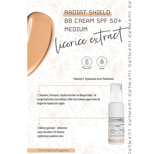 Skin401 Skin Radiant Shield BB Cream SPF 50+ Renkli Nemlendirici Medium Tone/Orta Cilt Tonu 50ml - 3