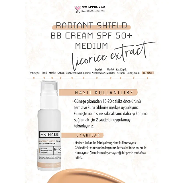 Skin401 Skin Radiant Shield BB Cream SPF 50+ Renkli Nemlendirici Medium Tone/Orta Cilt Tonu 50ml - 4