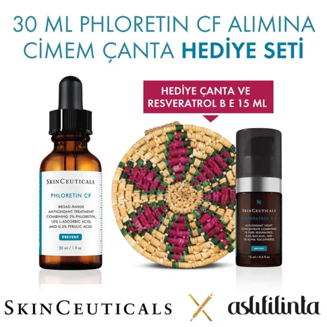 SkinCeuticals Antioksidan Otoritesi Phloretin C F Serum Cilt Bakım Seti - El Yapımı Çanta Hediyeli - 1