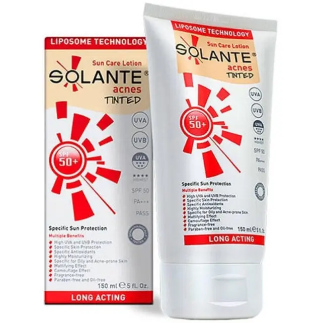 Solante Acnes Lotion Tinted SPF 50+ Yağlı Cilt Renkli Güneş Koruyucu 150ml - 1